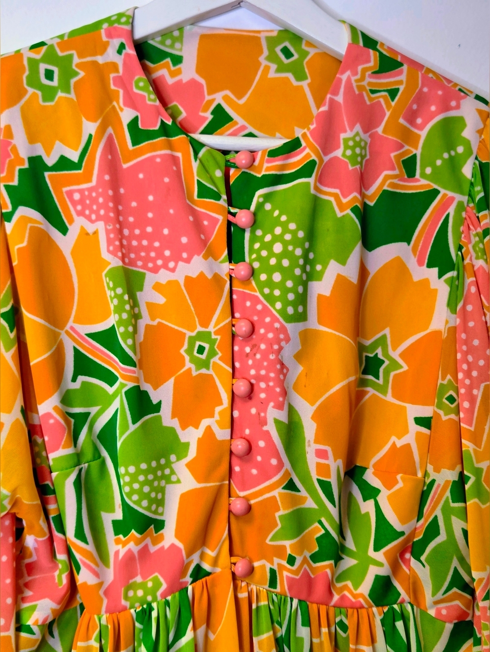 Vintage 70s Sandcastle Psychedelic Floral Maxi Dress Size L (Vintage) - Picture 4 of 16